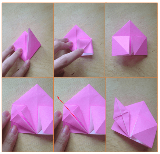 折り紙の簡単つるし雛　桃作り方2